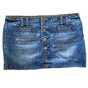 BILLABONG The Micro Mini Button Down Denim Jean Skirt. Blue Size 11